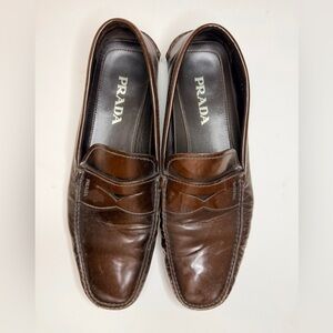 Prada Men's Dark Brown Leather Slip-On Loafers